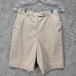 Lands' End Womens High Rise Chino Shorts Khaki Cotton Blend Size 4 RN 62830